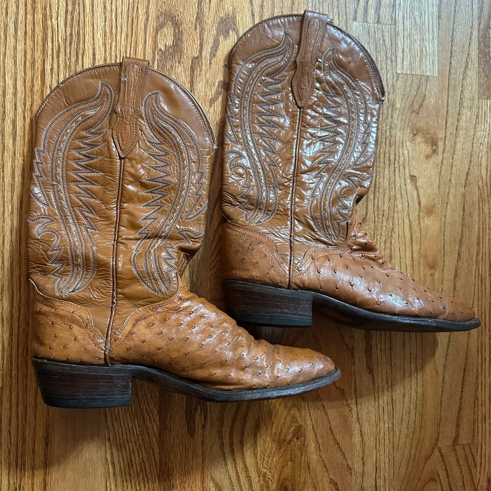 Vintage Tan Cowboy Boots with Ostrich Leather
